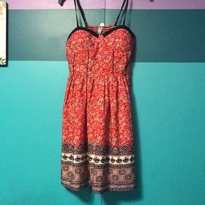 Spaghetti strap red white and blue paisley dress
